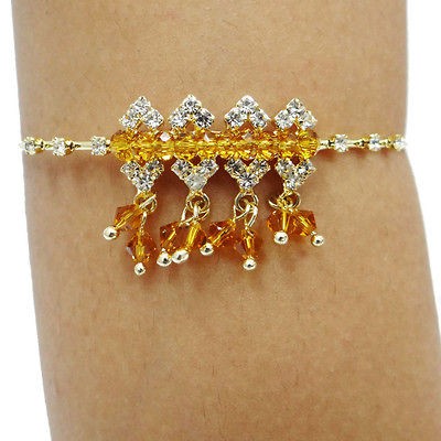 Gold Tone CZ Beaded Fringe Armlet Wedding Party Arm Bracelet Women 