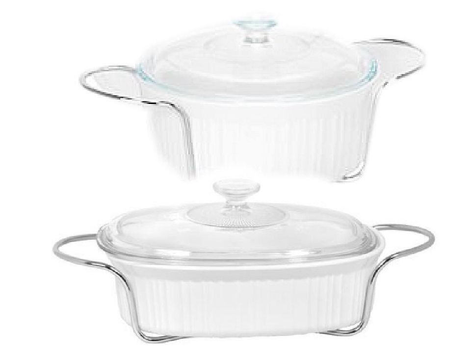 Corningware CHROMED METAL SERVING CRADLE French White Casserole ROUND 