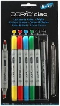 COPIC CIAO PENS   5 + 1 BRIGHTS SET GRAPHIC ART MARKER PENS 