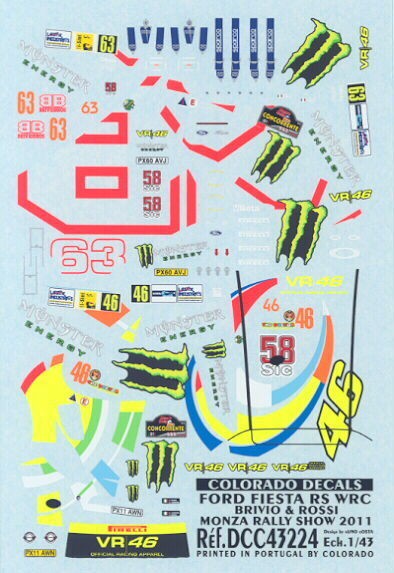 Colorado Decals 1/43 FORD FIESTA RS WRC BRIVIO & ROSSI Monza Rally 