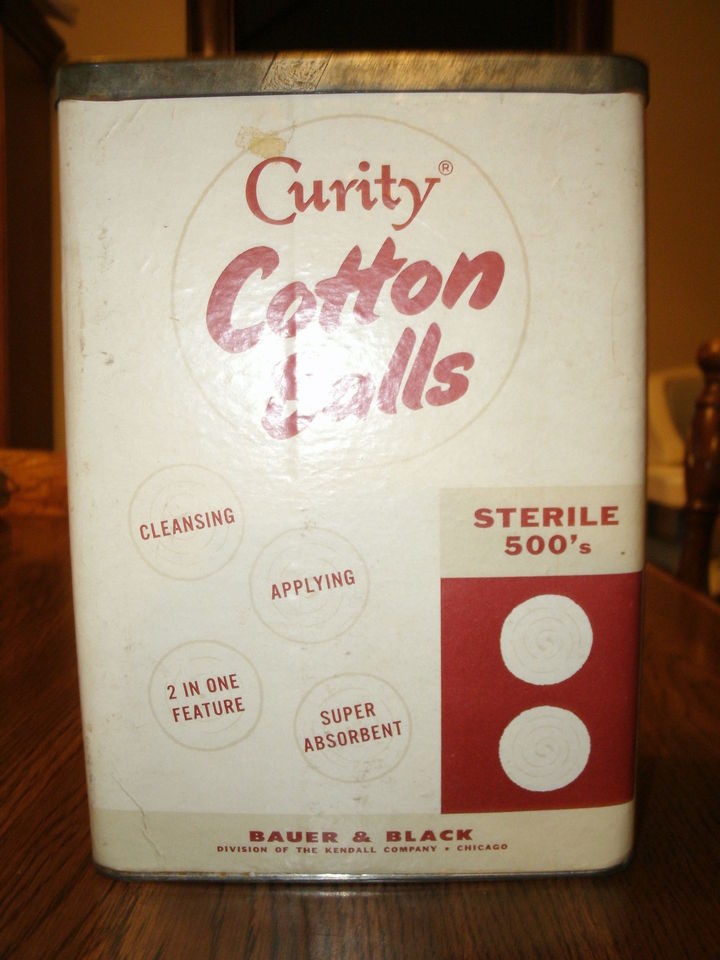 VINTAGE ANTIQUE CURITY COTTON BALLS CONTAINER BAUER & BLACK