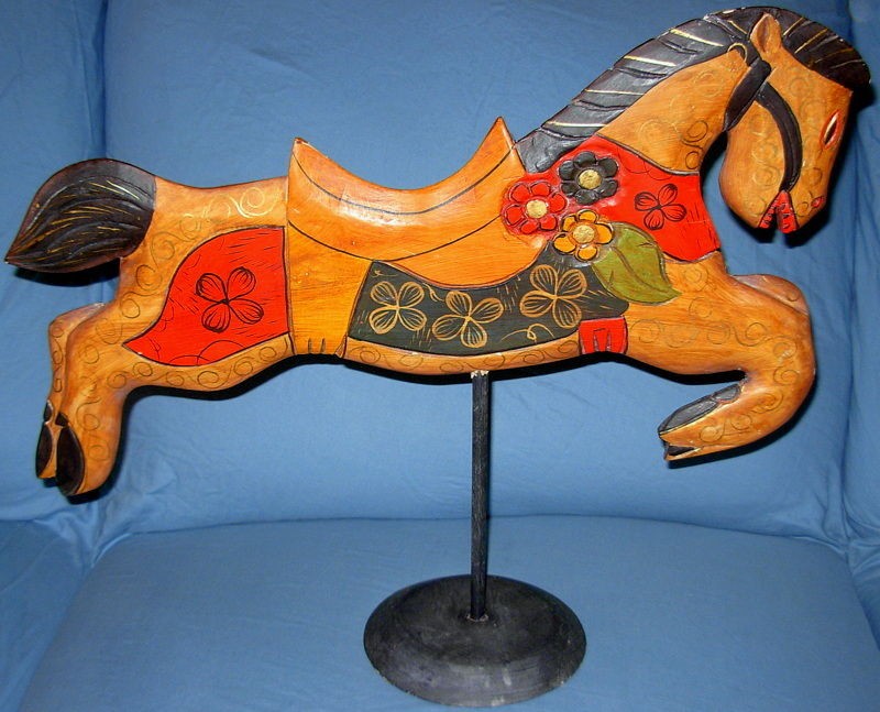 Cottage Chic Country Garden Primitive Folk Art Wooden Carousel Horse