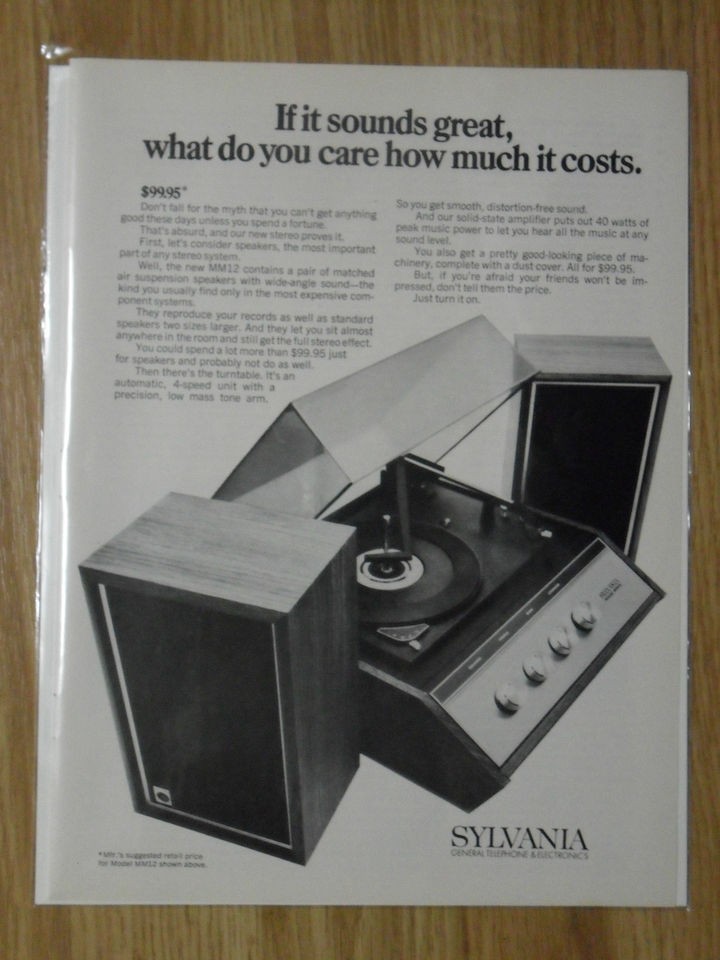 1970 Print Ad Sylvania MM12 Record Player Turntable w/ Speakers 