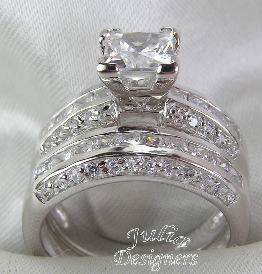 53ct Princess Cut Engagement Wedding Ring Set, Sterling Silver, Size 
