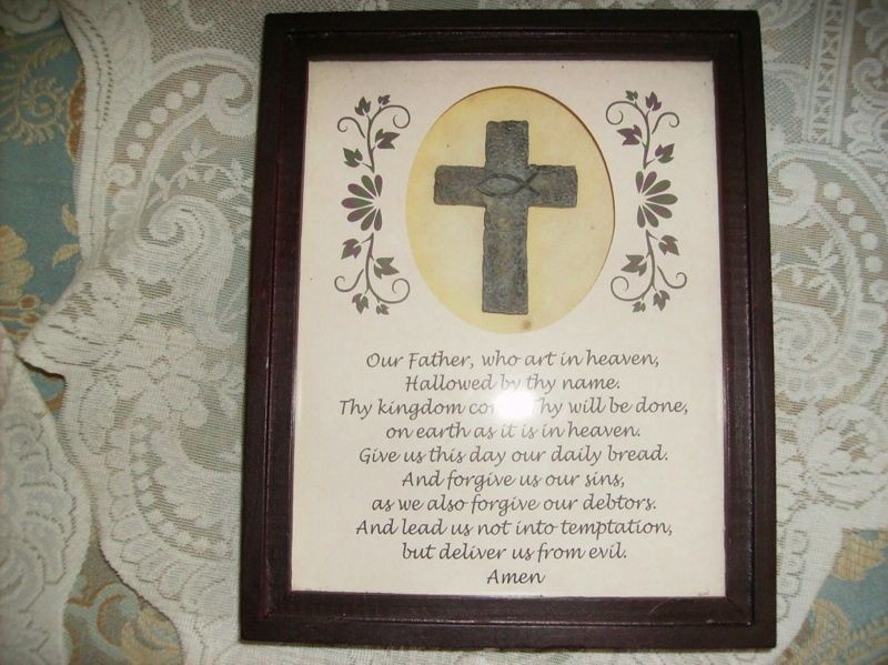 LORDS PRAYER Our Father Framed Shadowbox art w cross Jesus PICTURE 6 