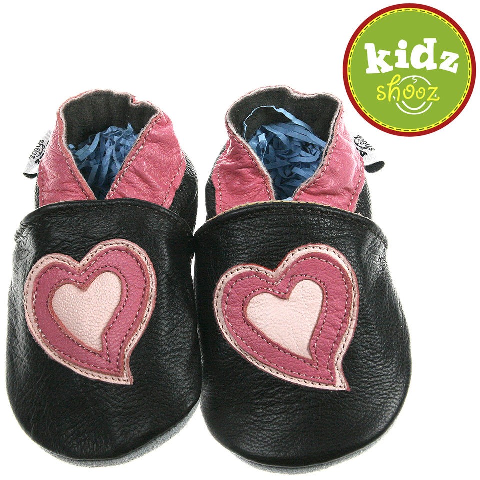 Girls Luxury Soft Sole Leather Baby Crib Shoes   Hearts 0 6, 6 12, 12 