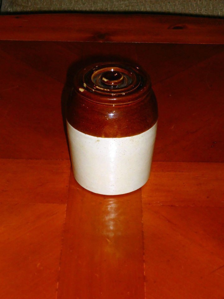 Vintage Brown and White Pottery Honey Crock With Lid