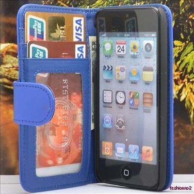   Leather Wallet Hard Case For Ipod Touch 5th gen generation Blue AMB1