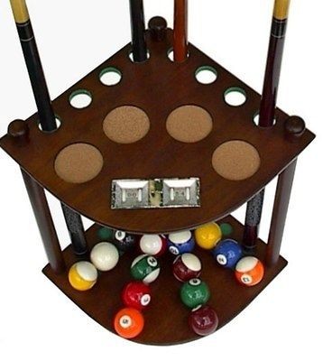 Cue Stick and Pool Ball Floor Rack W Scorer Mahogay Finish