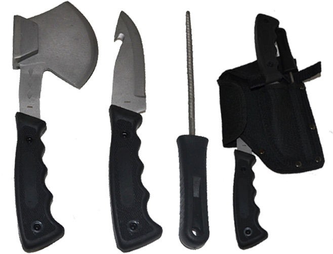 Pc Hunting Knives Camping Skinning Knife Set Sharpener & Case