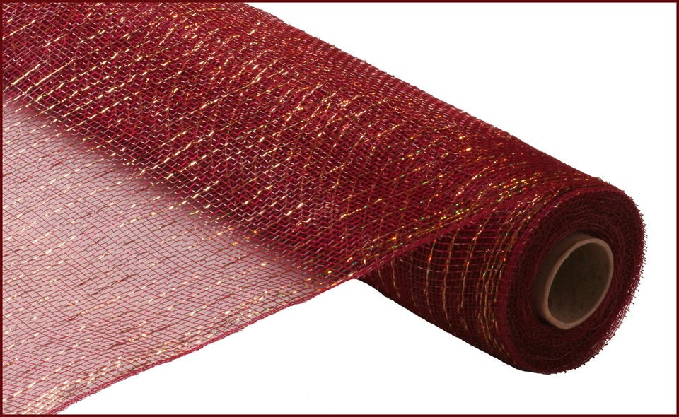 POLY DECO MESH / Burgundy w/ Gold Metallic / 21 x 10 yards