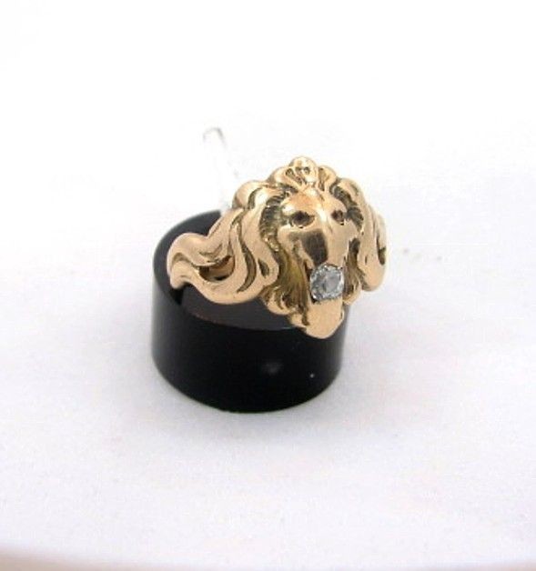 LION LEO RING 14KT & DIAMOND ANTIQUE