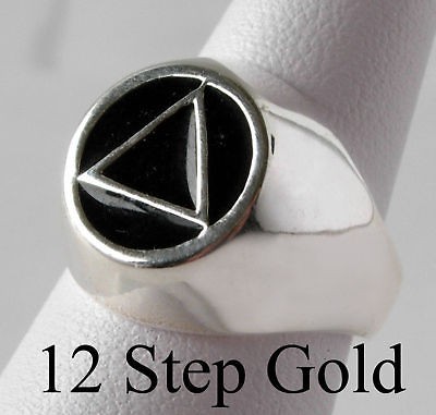 AA Alcoholics Anonymous Jewelry Ster. Black Enamel Ring