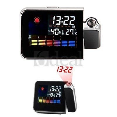 Desk Digital LCD Weather Station Tempature Clock Alarm Time Projection