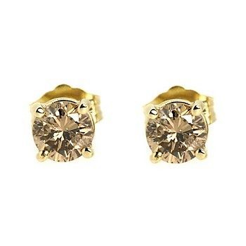   FANCY CHAMPAGNE CHOCOLATE BROWN DIAMOND STUD EARRINGS 14K YELLOW GOLD