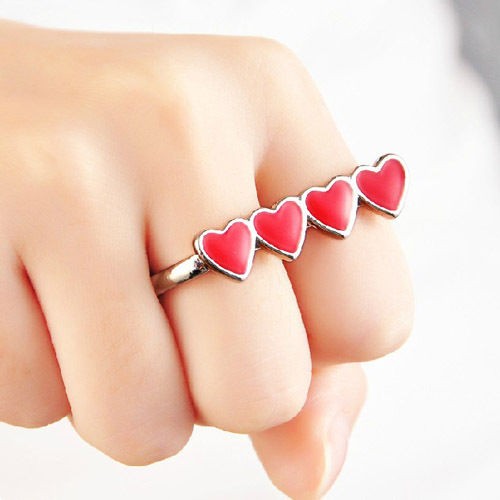   Vintage Glaze Four Love Heart Double Finger Ring Rings NEW ARRIVE