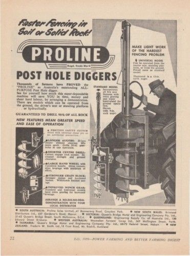 Vintage 1959 PROLINE POST HOLE DIGGER Advertisement