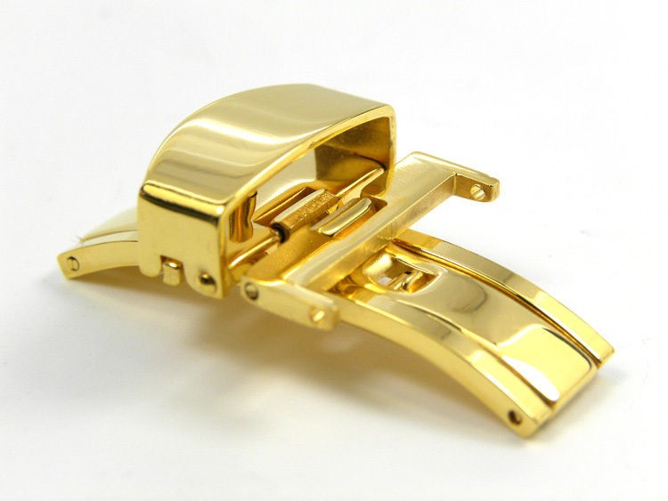   Gold Polished Butterfly Deployment Watch BAND Strap Clasp Buckle K01_G