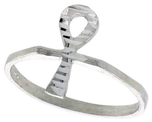 Sterling Silver Diamond Cut Ankh Cross Ring ffr474