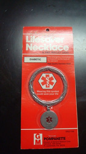 DIABETIC EMERGENCY LIFESAVER NECKLACE & AMA WALLET CARD