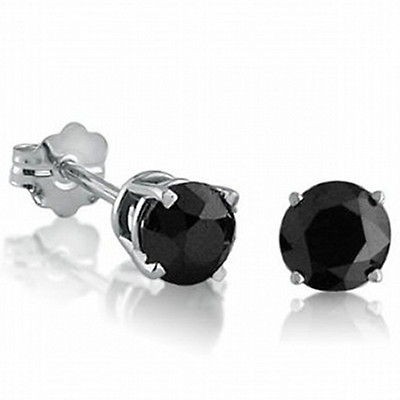 Newly listed 1ct tw Black Diamond Earrings Studs in 10K White Gold