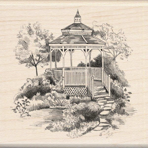 Garden Gazebo Wood Mounted Rubber Stamp INKADINKADO NEW