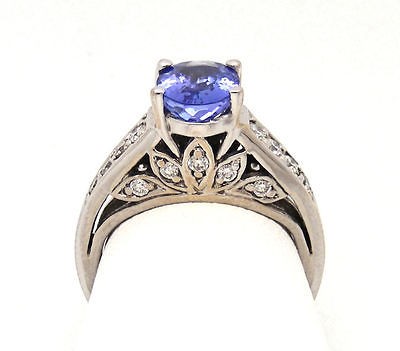 18K White Gold Le Vian Ring Tanzanite and Diamond Leaf Motif