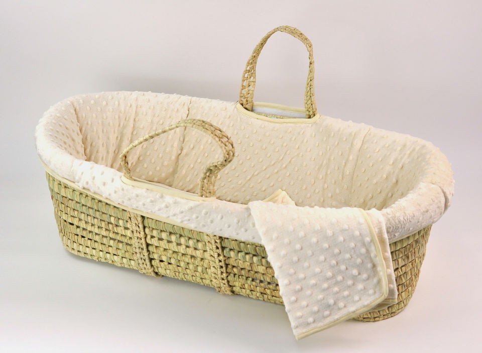 Cream Ultra Soft Dimple Moses Basket Set with matching blanket