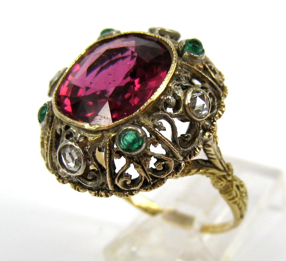   Buccellati 5ct Natural Tourmaline 0.12ct Emerald & 0.40ct Diamond Ring