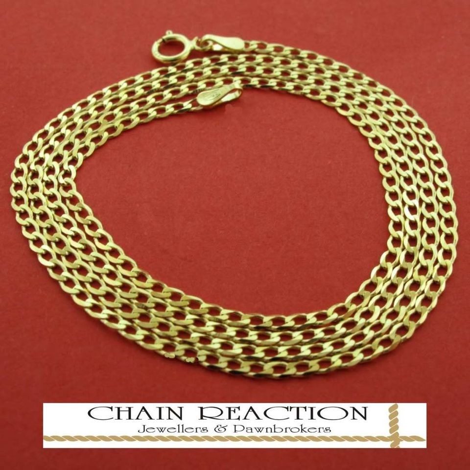 375 9CT GOLD 16 FLAT DIAMOND CUT CURB CHAIN NECKLACE