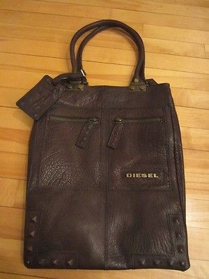 new Womans DIESEL Brown Leather Heavy Duty Shoulder Bag studded 