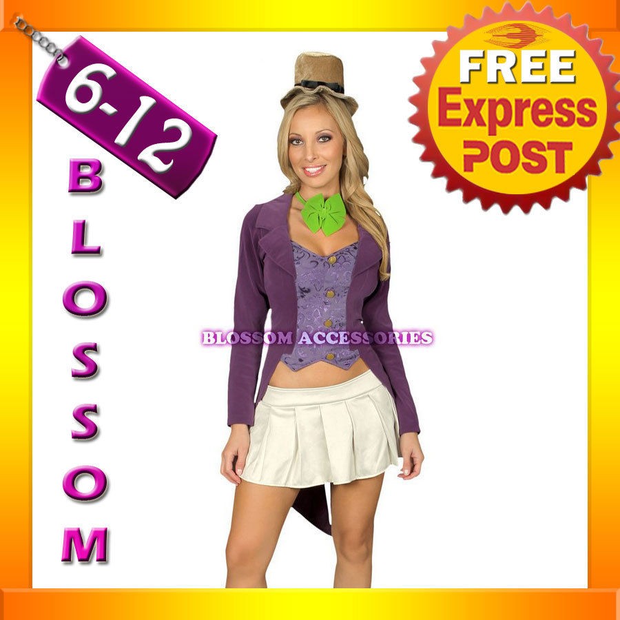   Ladies Mad Hatter Alice in Wonderland Disney Willy Wonka Costume + Hat