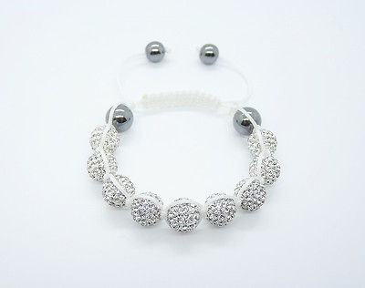 Charm White Shamballa 9 Disco Ball 10mm Crystal Bead Adjustable 