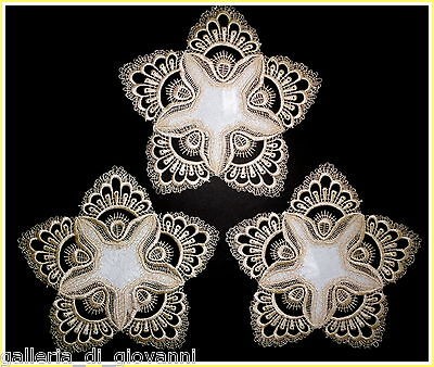 DELICATE GOLD TRIM Lace 7 Doily ~ SET OF 3 ~ Estate Design