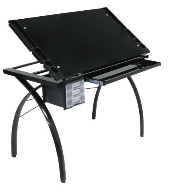   FUTURA Glass Top Drawing/Drafting Table BLACK BASE BLACK GLASS TOP