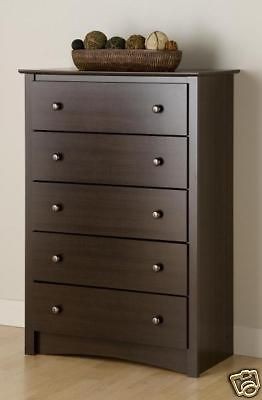 Espresso 5 Drawer Storage Chest/Dresser ws drawer glides & safety Stop