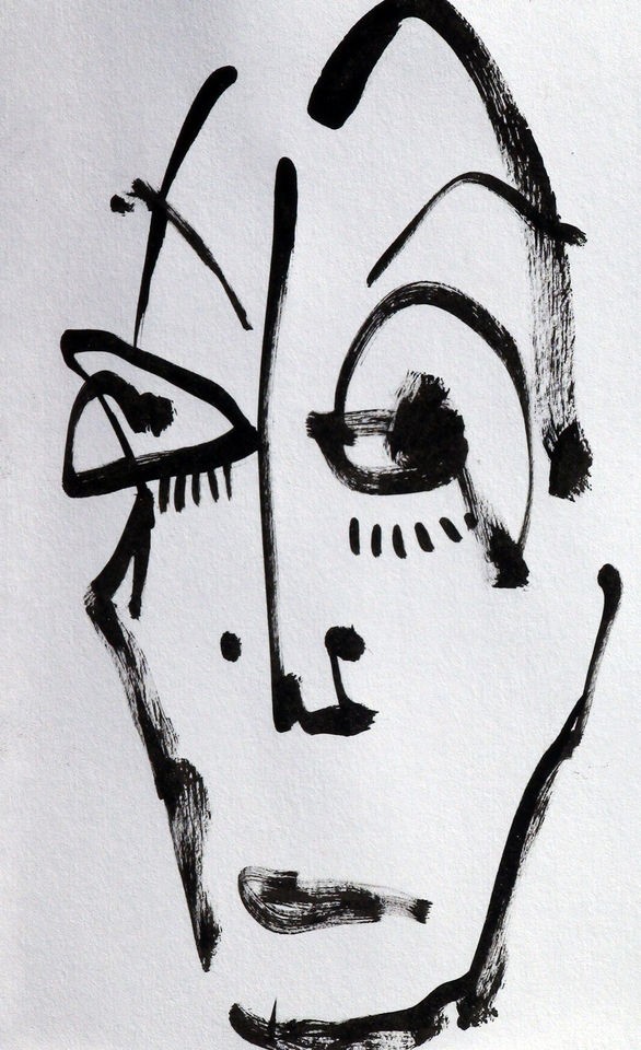 original LABEDZKI abstract INK drawing ABSTRACT FACE #11 5x8 inches on 