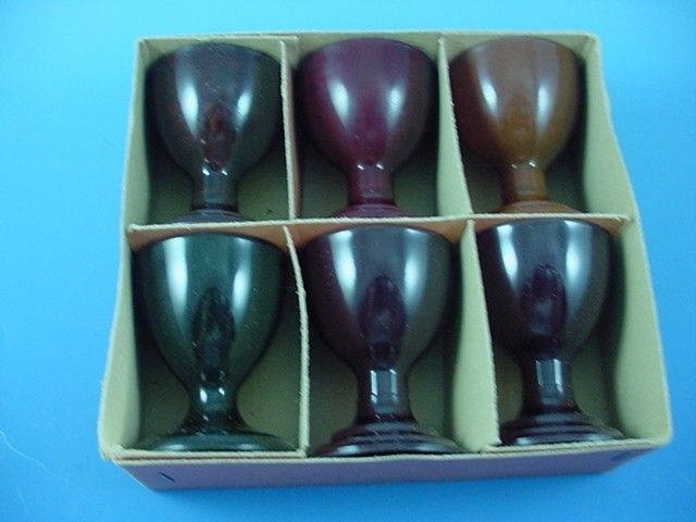   1930s SIGNED GES GESCH BAKELITE EGG CUPS SET OF SX IN ORIGINAL BOX