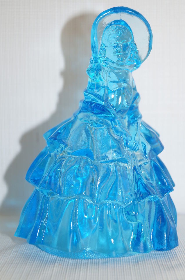ESTATE BLUE GLASS DRESDEN GIRL LADY RUFFLED DRESS FIGURINE 5.75