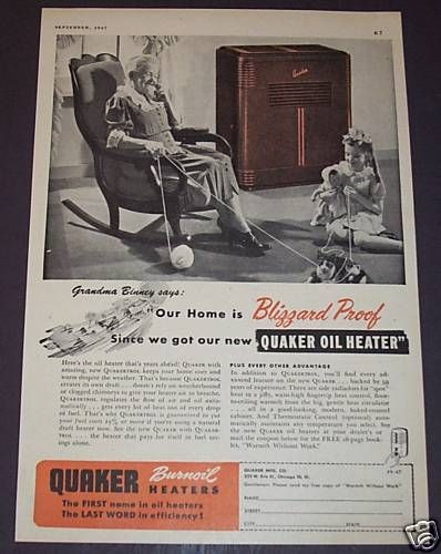 1947 VINTAGE MAGAZINE ADQUAKER OIL HEATERBURNOI​L