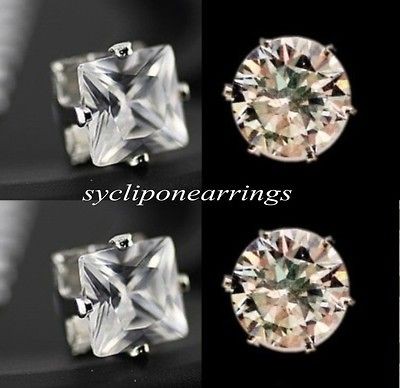   +RD 2pairs white CZ clip on MAGNETIC earrings lady mens stunning