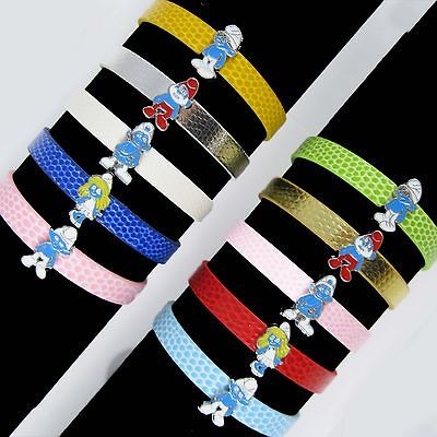 New Bulk 10PCS Smurfette Smurfs PU Leather Bracelets Kids Christmas 