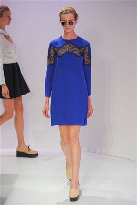 1K AUTH CARVEN PURE ELECTRIC BLUE SILK LACE INSERT TUNIC DRESS 2012 