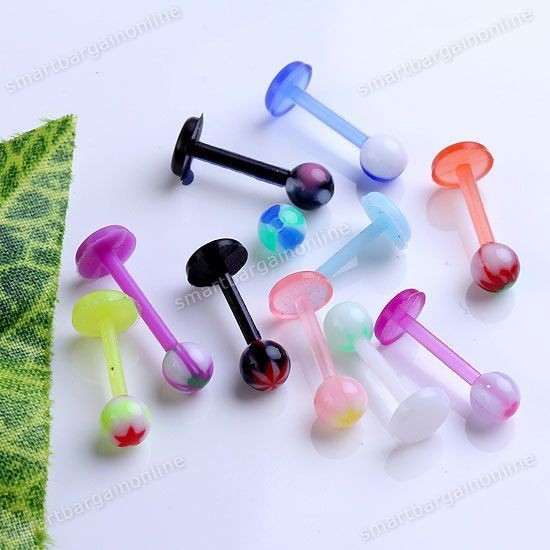 16ga fake cheater UV ball/ spike lip labret Ring Stud cartilage Body 