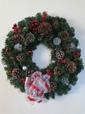 Elegant Christmas Custom Designed Front Door Wreath Red & Silver