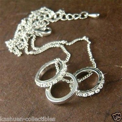 Swarovski Crystal ~3 Ring Circle of Love Peace Best Friends Chain 