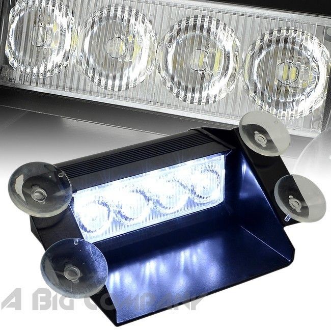   POWER 4 LED WHITE TRUCK CAR EMERGENCY STROBE WINDSHIELD LIGHT WHITE