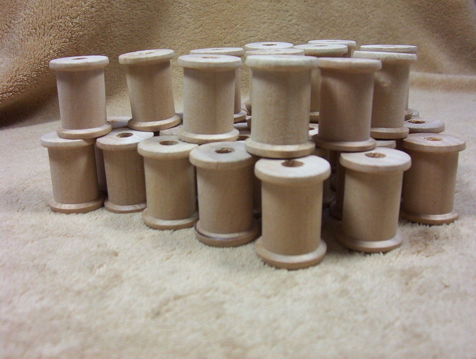   Hardwood Wooden Shapes Thread Spools Lot of 36 Macrame Beads