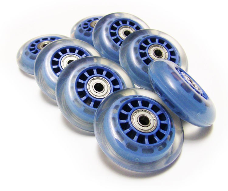 BLUE 76mm 78A Inline Skate Wheels 8 Pack WITH BEARINGS