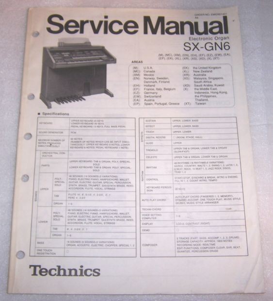 TECHNICS SX GN6 ELECTRONIC ORGAN SERVICE MANUAL